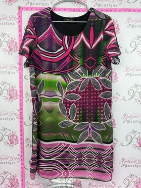 Elena made in Italy dress swirls Pink & Green Geometric Shift Dress